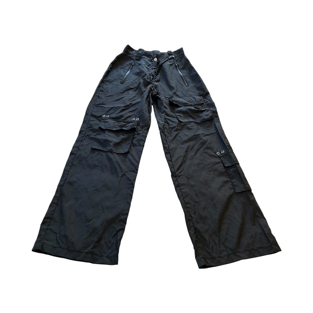 No Comment Nylon Cargo Pants Wide Leg Y2K 90s Streetwear Black Womens Medium
